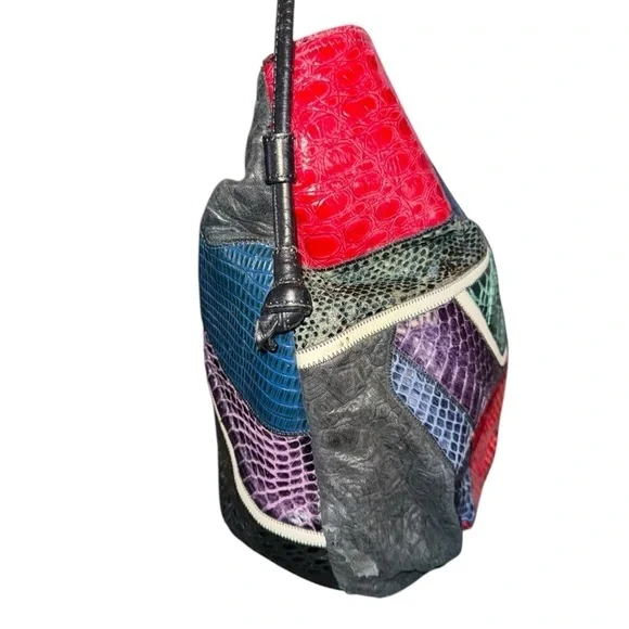 80s Colorful Patchwork Faux Snakeskin Shoulder bucket Bag